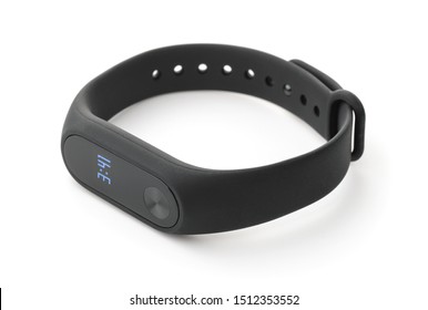 Black smart fitness tracker isolated on white