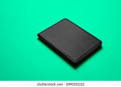 Black Smart Pad Cover Mockup Black Leather Material with Flat Colorful Bacground Template