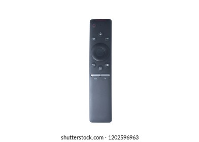 Black smart tv remote controller isolated on white background