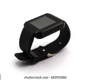 Black Smart Watch On White Background.