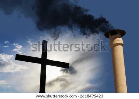 Black smoke from the chimney on top of the Sistine Chapel (Vatican City). It indicates that the Pope has not been elected.