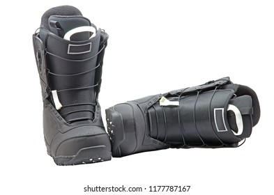 Black Snowboard Boots On A White Background