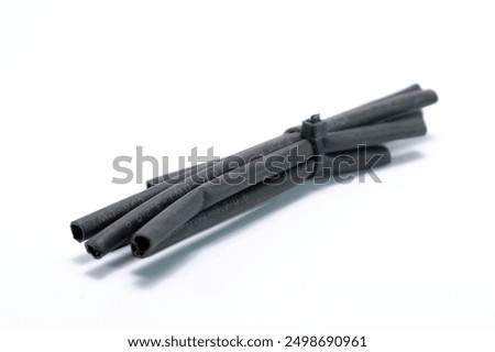 black sorted shrinking tubes, close, tools

