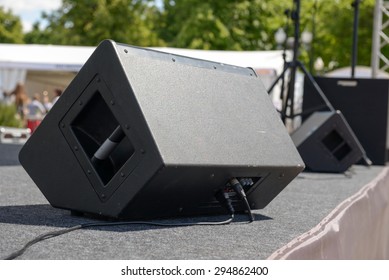 Black Sound Monitor On The Stage. Back Side