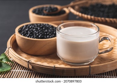 Black Soy Bean Seeds And Soy Milk In A Cup Glass, Healthy Drink