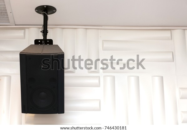 Black Speaker Hang On Ceiling Royalty Free Stock Image