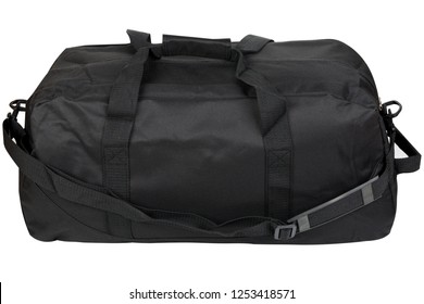 Black sport bag isolated. Travel bag.