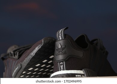 black sports shoes adidas model NMD_R1.Belarus,Minsk,2020