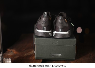 black sports shoes adidas model NMD_R1.Belarus,Minsk,2020