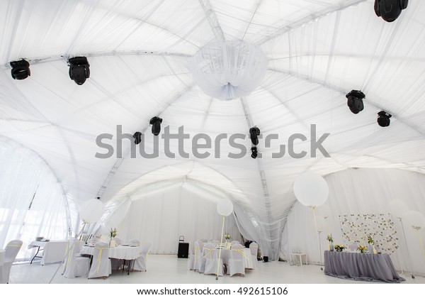 Black Spotlights Hang White Pavilion Ceiling Stock Photo Edit Now