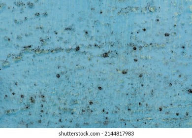 Black spots of fungal bacteria and mold on a blue wall in a house or apartment. The concept of excessive humidity, improper air exchange and condensation. Poor ventilation. Soft focus.