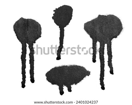 Black spray paint with drips on white background with clipping path