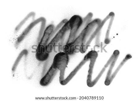 Black spray stain in shape scribble waves isolated on white background, photo with clipping path