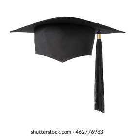 Black square graduate hat with a tassel isolated on white background