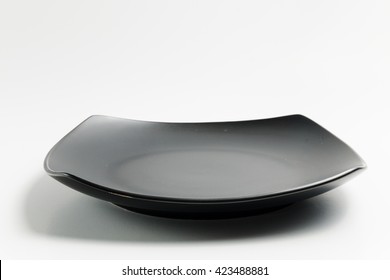 Black Square Plate Isolate On White Background