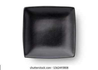 Black Square Plate Isolated On White Background. Top View.