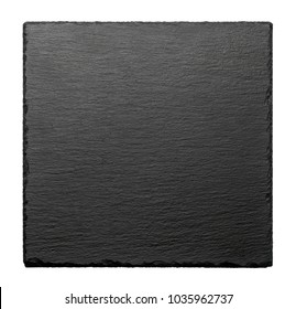 Black Square Stone Plate Isolated On White Background. Top View.