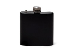 Black Stainless Steel Flask For Alcoholic Drinks Isolated On White