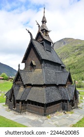 black stave church Borgund wooden church in Norway  Borgund stavkirke