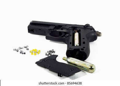 Black steel air pistol isolated on white