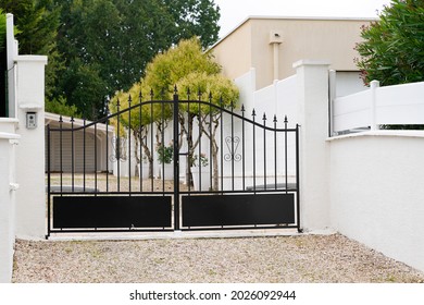 Black Steel Gate House Portal Of Old Traditional European House