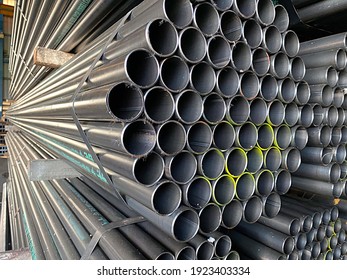 Black Steel Pipe In Warehouse. At Thailand