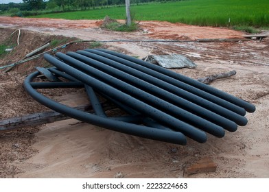 Black Steel Roof Trusses Laid On The Ground.