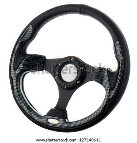 Black steering wheel isolated on withe background.