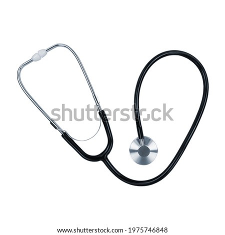 Black stethoscope isolated on white background. Stock photo.