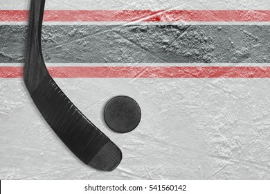 Black stick   puck the ice hockey rink  Concept  background