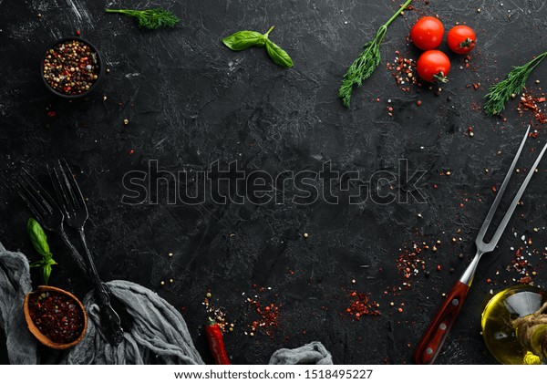 Black Stone Food Background Cooking Ingredients Stock Photo 1518495227 ...