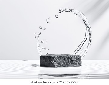 Black Stone Podium with Water Splash, Ideal Mock-Up for Cosmetic Product Presentation. 3d Rendering - Powered by Shutterstock