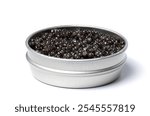 Black sturgeon caviar. Sturgeon caviar on a white background in a jar.