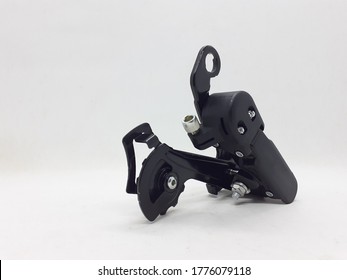 Black Stylish Stainless Steel Rear Derailleur RD Bicycle Components for Chain Control in White Isolated Background
