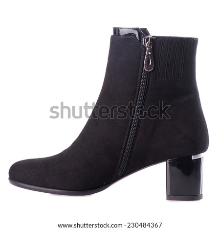 Black suede boot isolated on white background.  
