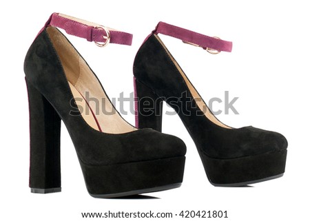 Black suede high heel shoes isolated on white background.Side view.