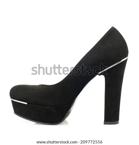 Black suede high heel women shoe isolated on white background.