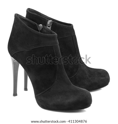 Black suede women shoes isolated on white background.