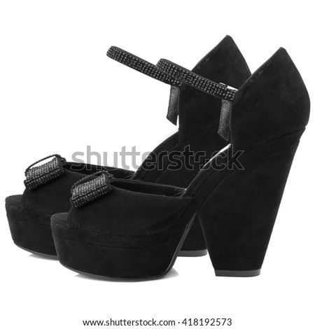 Black suede women shoes isolated on white background