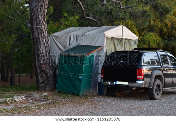 black SUV on
camping