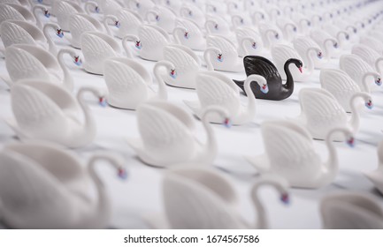 Black Swan Event (face masks). Concept. A rare and unexpected event that has a major effect, such as a financial crash or pandemic. It is a metaphor often used in science or economics. - Shutterstock ID 1674567586