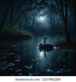 A black swan is a large waterbird native to Australia, known for its striking black feathers, bright red bill, and graceful long neck. - Powered by Shutterstock