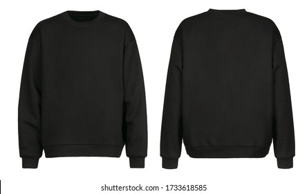 Black sweater template. Sweatshirt long sleeve with clipping path, hoody for design mockup for print, isolated on white background. - Shutterstock ID 1733618585