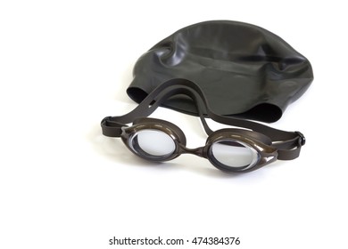 Black Swimming Cap And Goggles