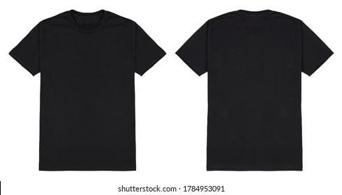 Black t shirt front and back view with flat lay concept isolated on white background