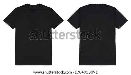 Black t shirt front and back view with flat lay concept isolated on white background