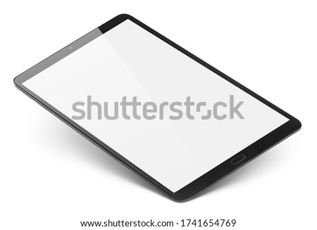 Black tablet with blank screen, isolated on white background