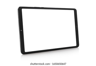Black tablet computer with blank screen, isolated on white background - Shutterstock ID 1650650647