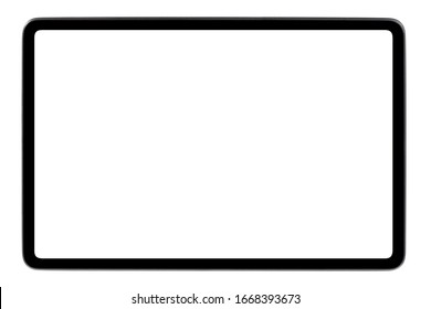 Black tablet computer, isolated on white background