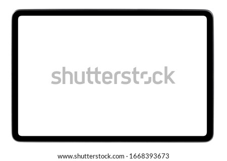 Black tablet computer, isolated on white background